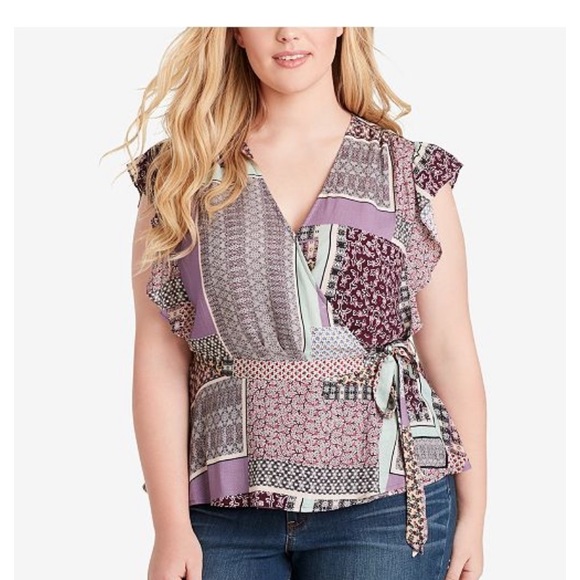 Jessica Simpson plus size floral wrap top - Picture 7 of 8